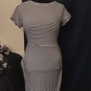 Striped Stretch Dress with Pockets